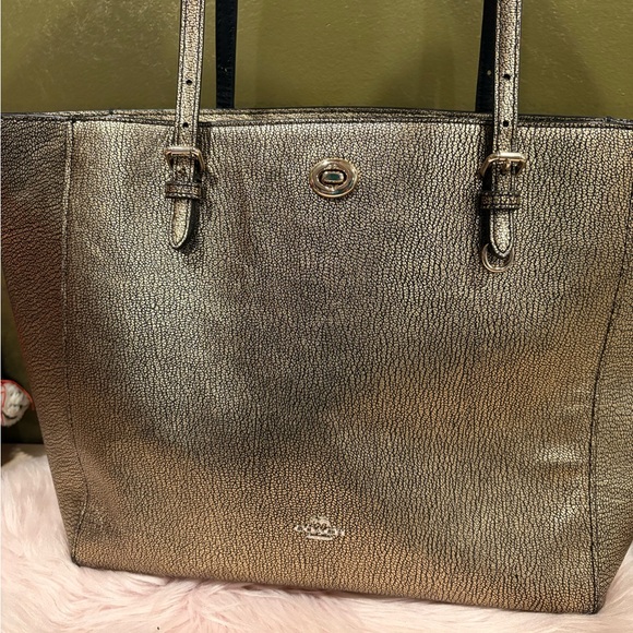 Coach Prarie Satchel Metallic Pebble Leather Tote - Picture 1 of 7